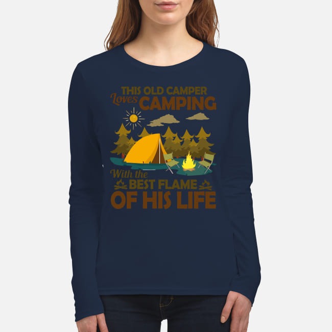 This old camper love camping with the best flame of his life women's long sleeved shirt
