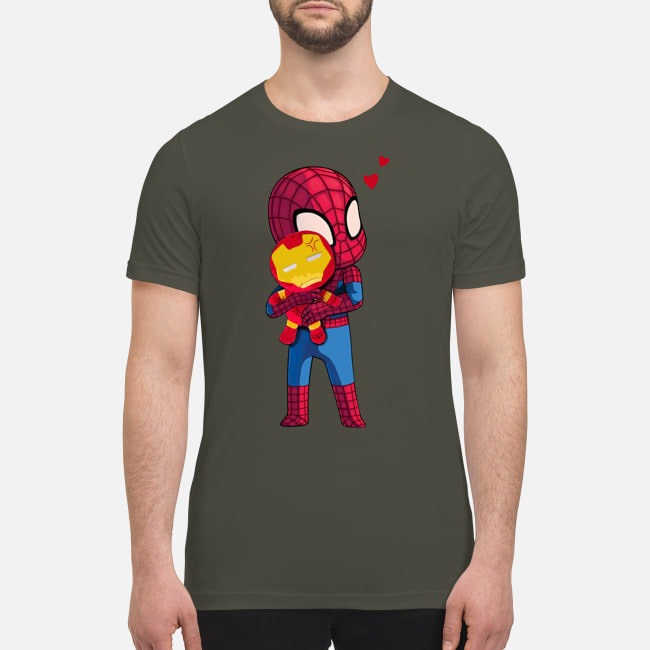 Baby spider man hug Iron man premium men's shirt