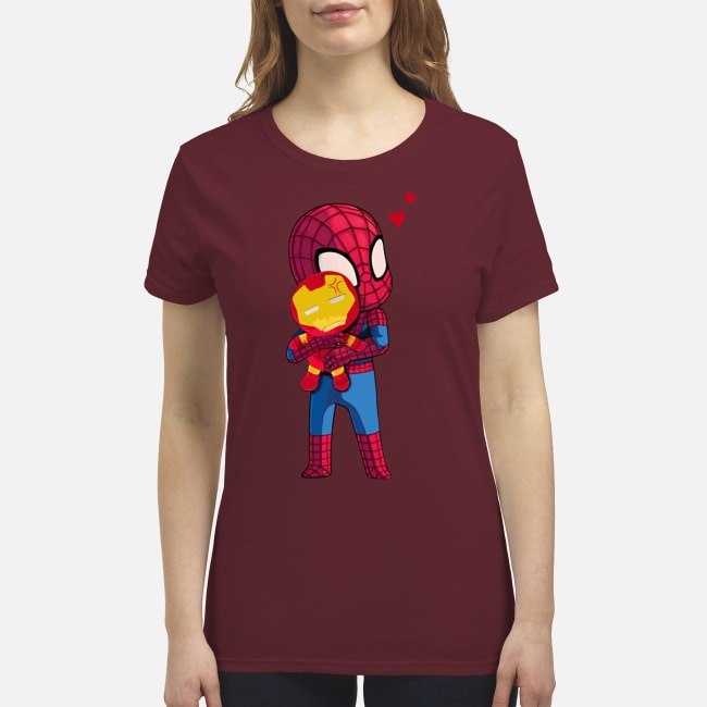 Baby spider man hug Iron man premium women's shirt