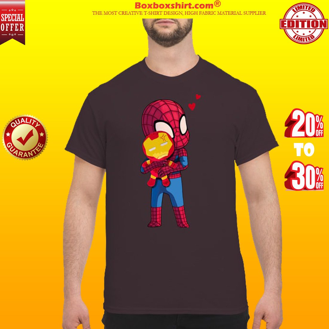 Baby spider man hug Iron man shirt