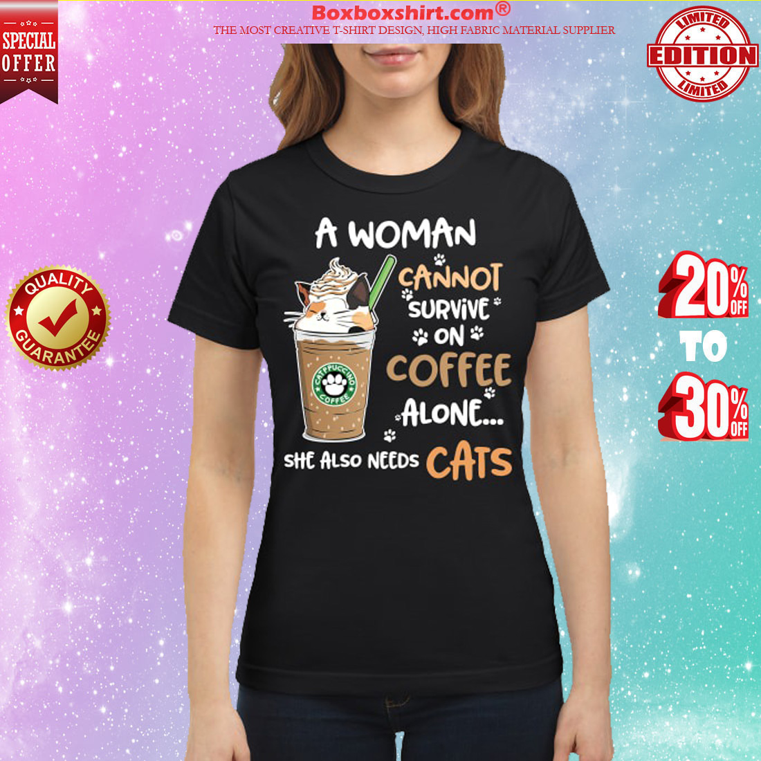 Catppuccino coffee a woman cannot survive on coffee alone she also needs cats classic shirt