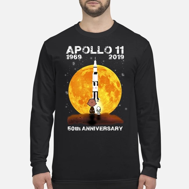 Snoopy and Charlie Brown apollo 11 1960 2019 50th Anniversary men's long sleeved shirt