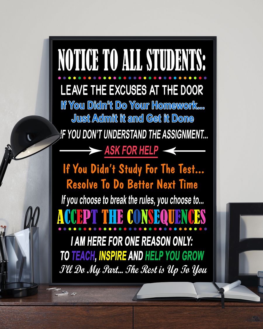 Notice to all students leave the excuses at the door hot poster