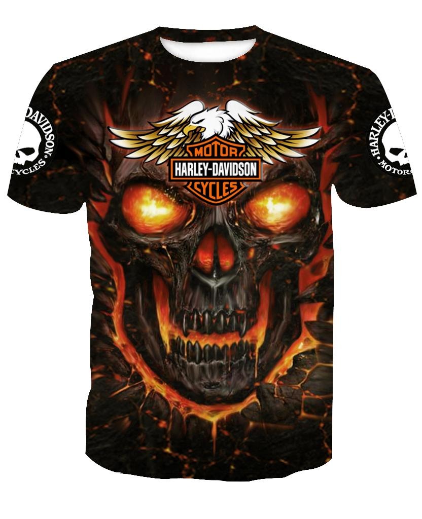 Fire skull Harley Davidson 3D full print classic shirt