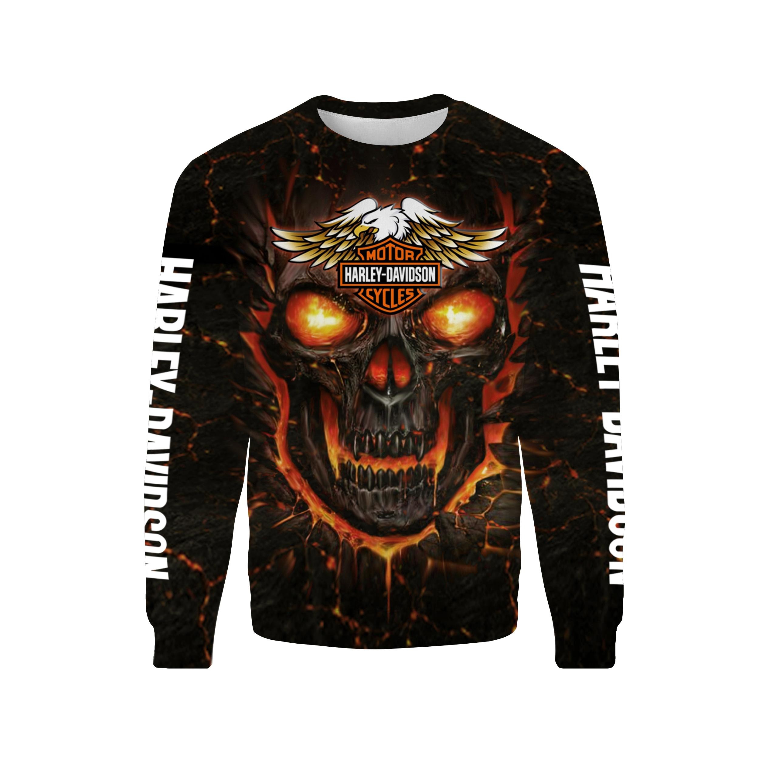 Fire skull Harley Davidson 3D full print sweatshirt