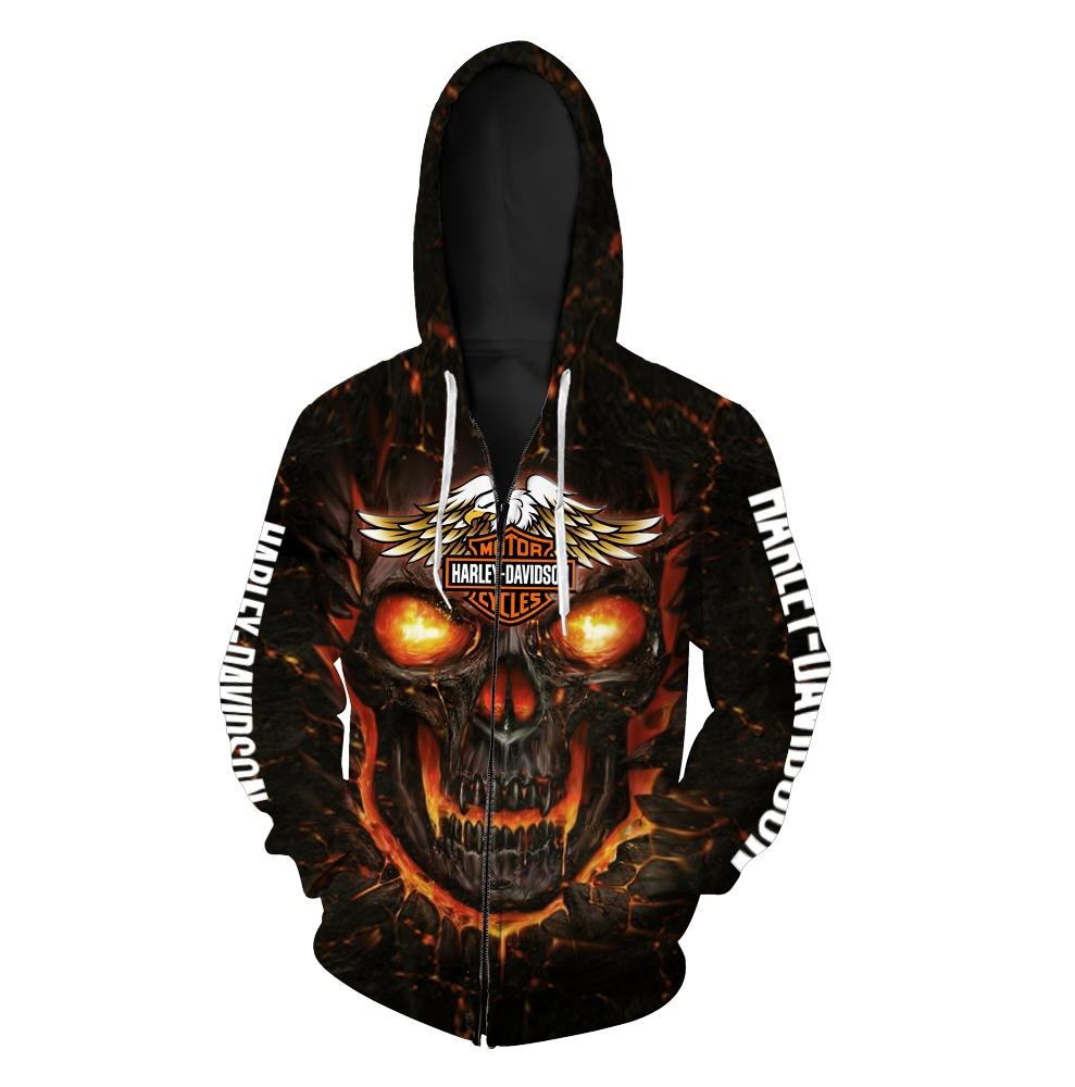 Fire skull Harley Davidson 3D full print zipper