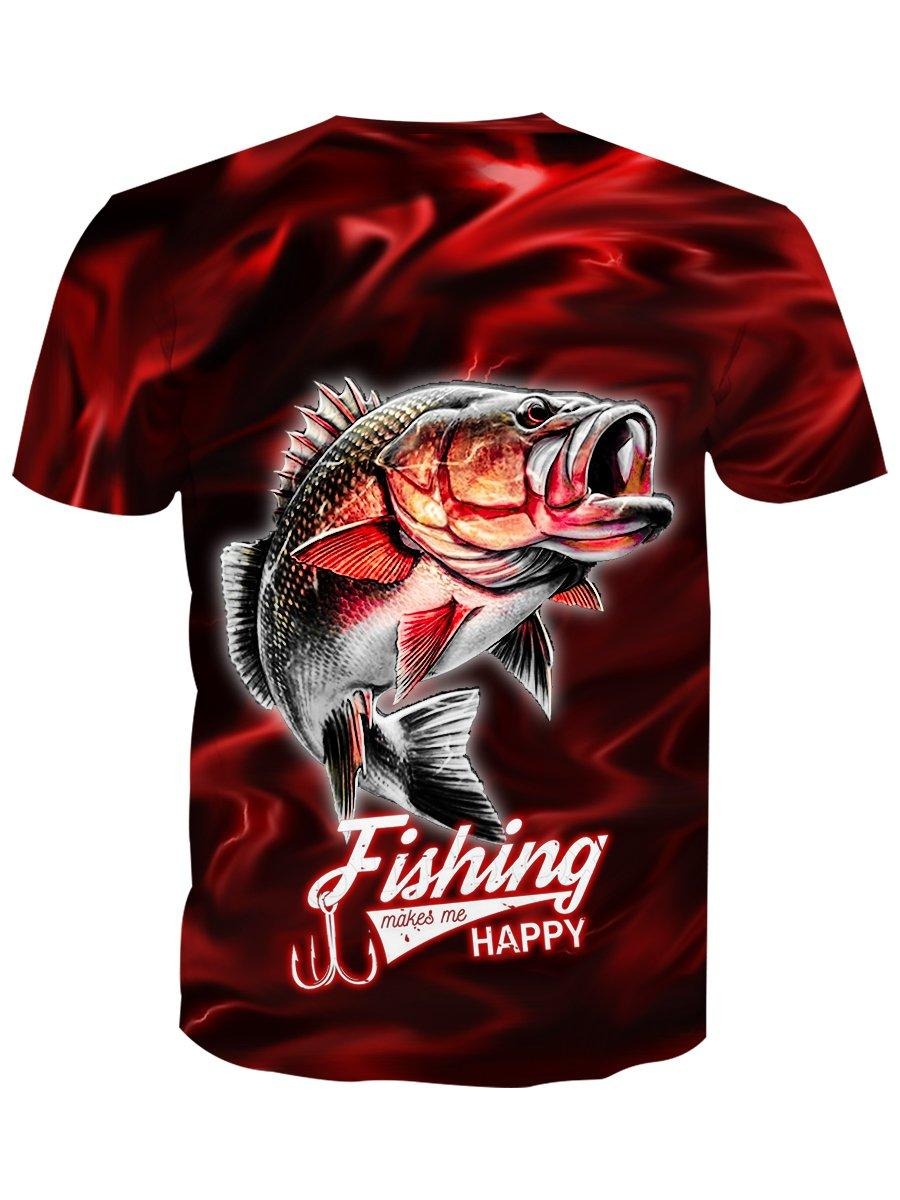 Fishing makes me happy red lighting 3d classic shirt
