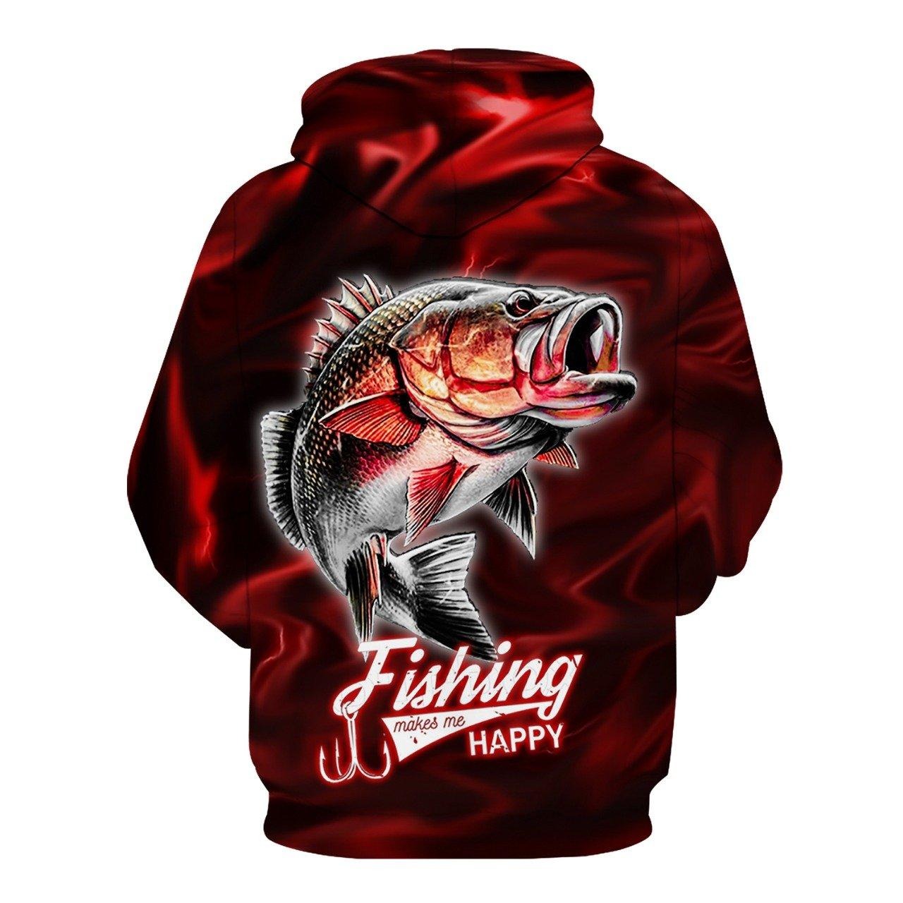 Fishing makes me happy red lighting 3d shirt and hoodie