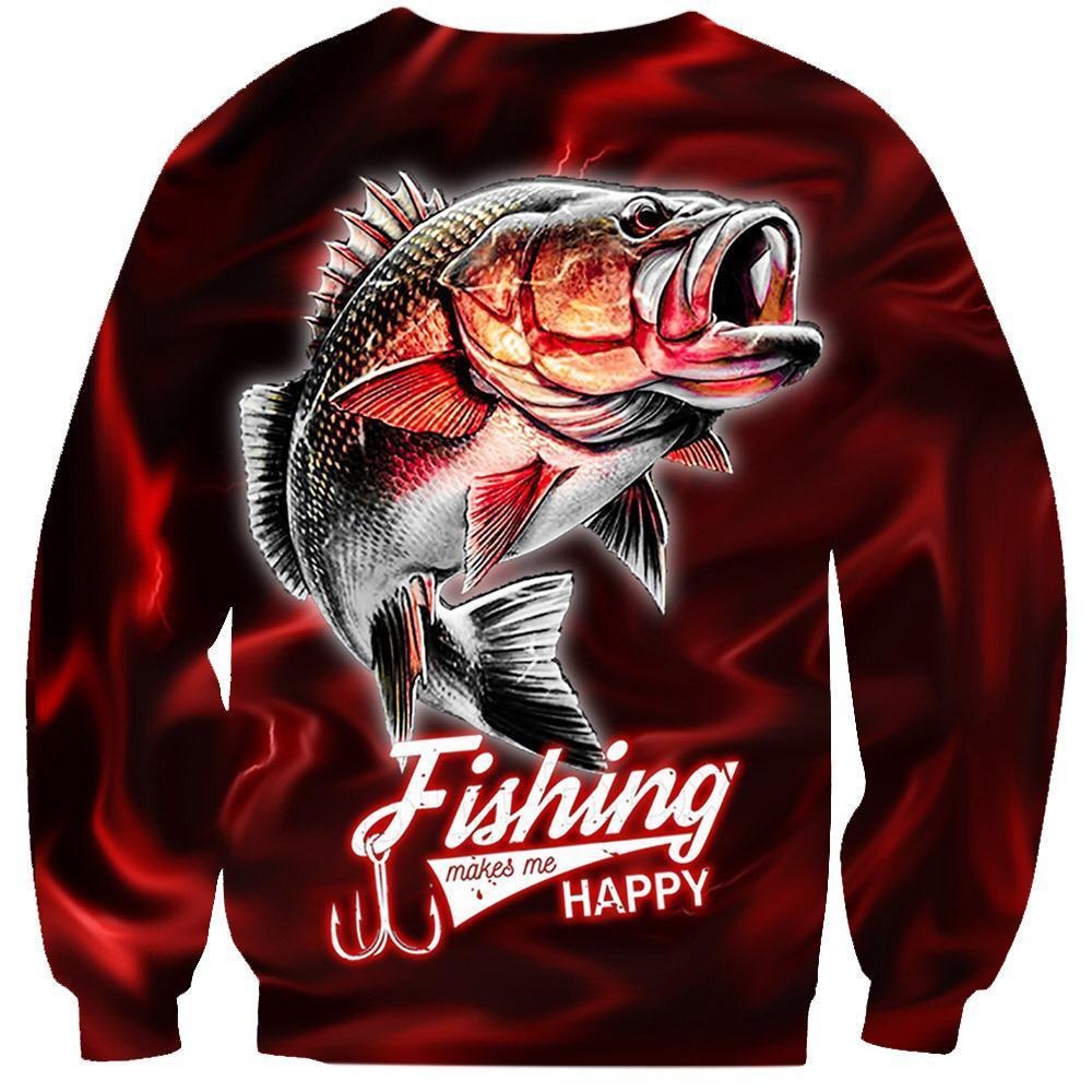 Fishing makes me happy red lighting 3d sweatshirt
