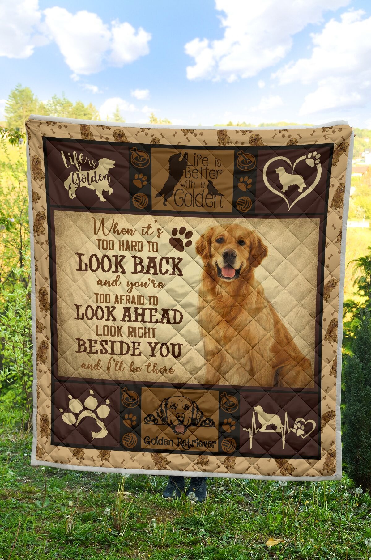 Golden retriever When it's too hard to look backs hot quilt
