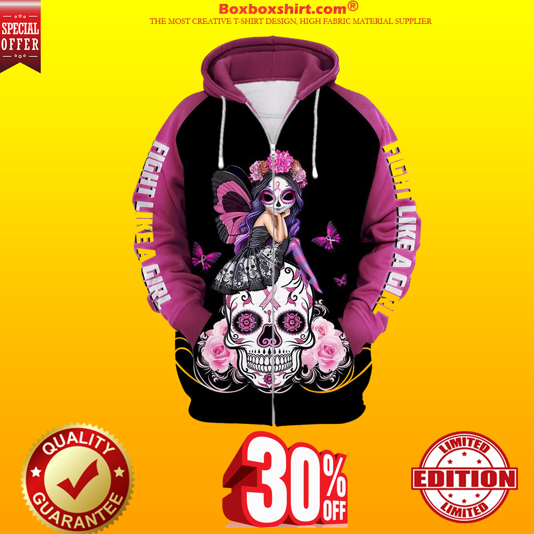 Skull pink warrior like fight a girl 3d zip-up hoodie