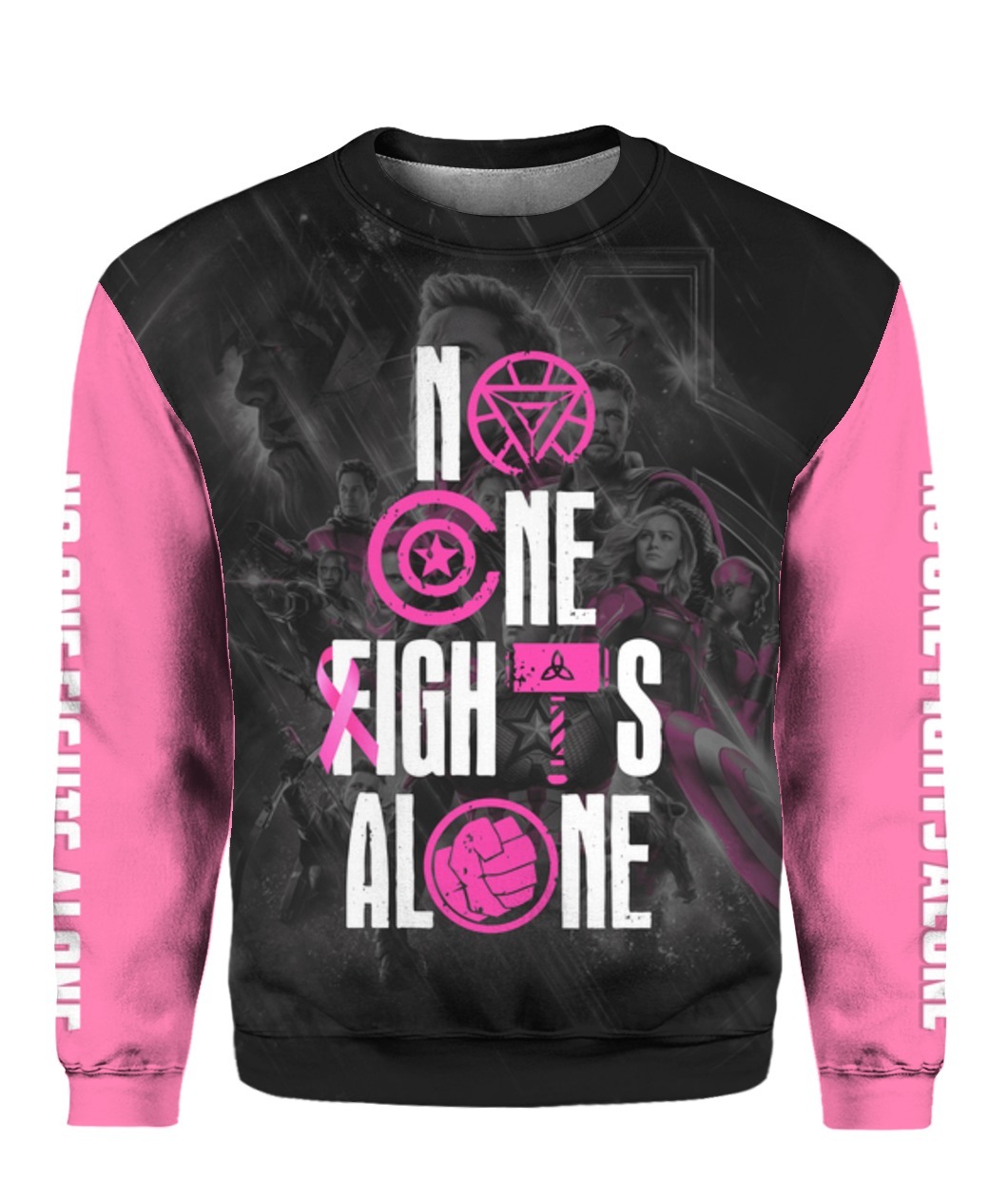 Avengers No one fights alone breast cancer awareness 3d hoodie 3