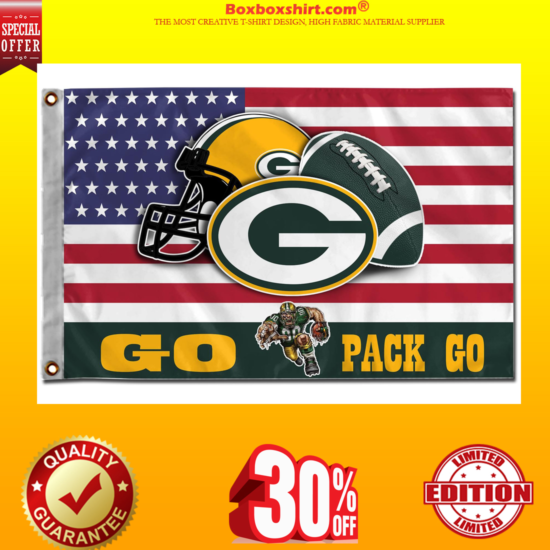 Green Bay Packers go pack american flags