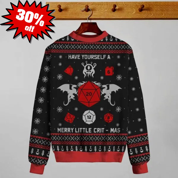 Game Merry Little Crit-Mas Knitting Pattern 3D Print Ugly Christmas Sweatshirt 3