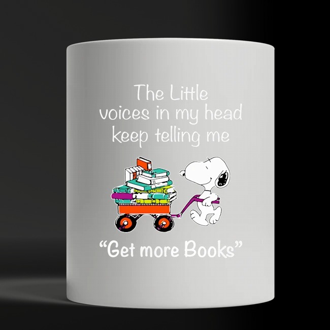Snoopy The little voice in my head keep telling me get more books mug 3