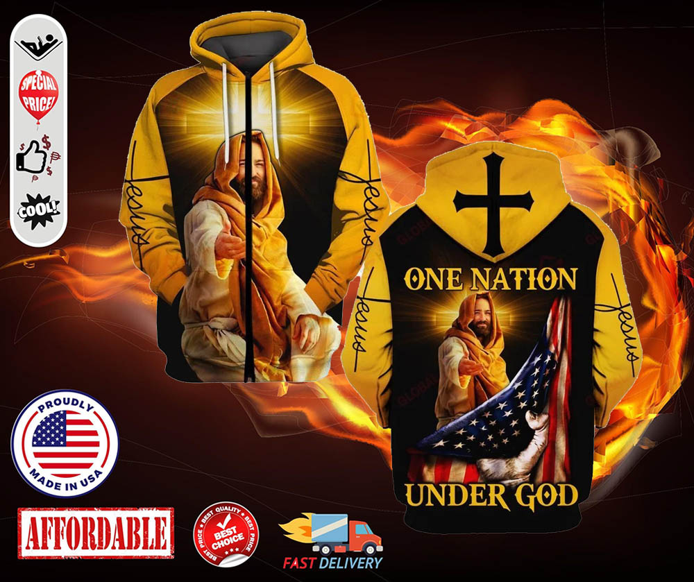 American flag One nation under god 3d zip hoodie