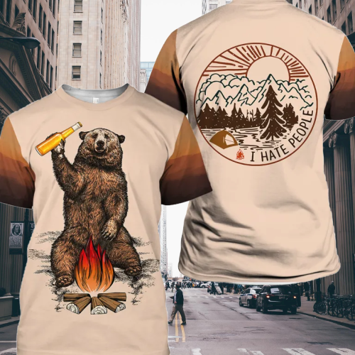 I Hate People Bear Beer Campfire Camping 3d hoodie 2