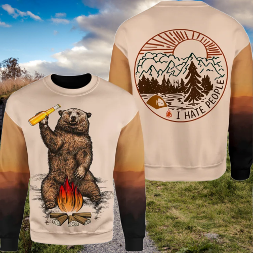I Hate People Bear Beer Campfire Camping 3d hoodie 3