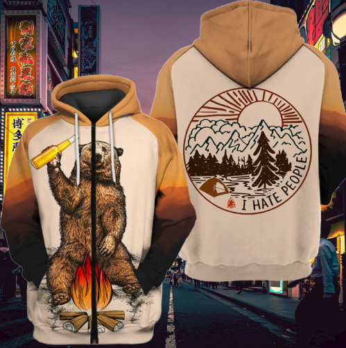 I Hate People Bear Beer Campfire Camping 3d hoodie 4