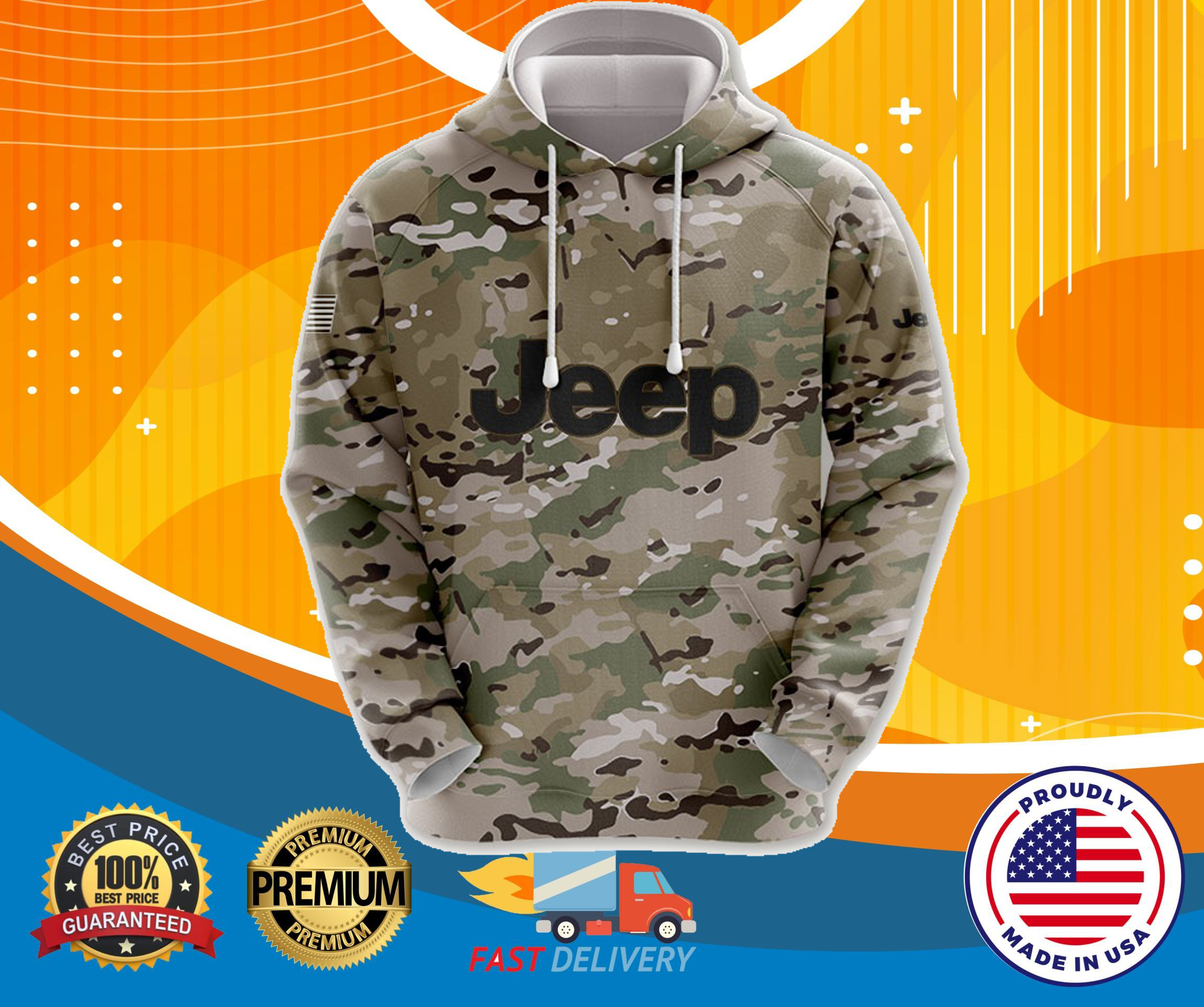 Jeep Camo custom personalized name 3d over print hoodie