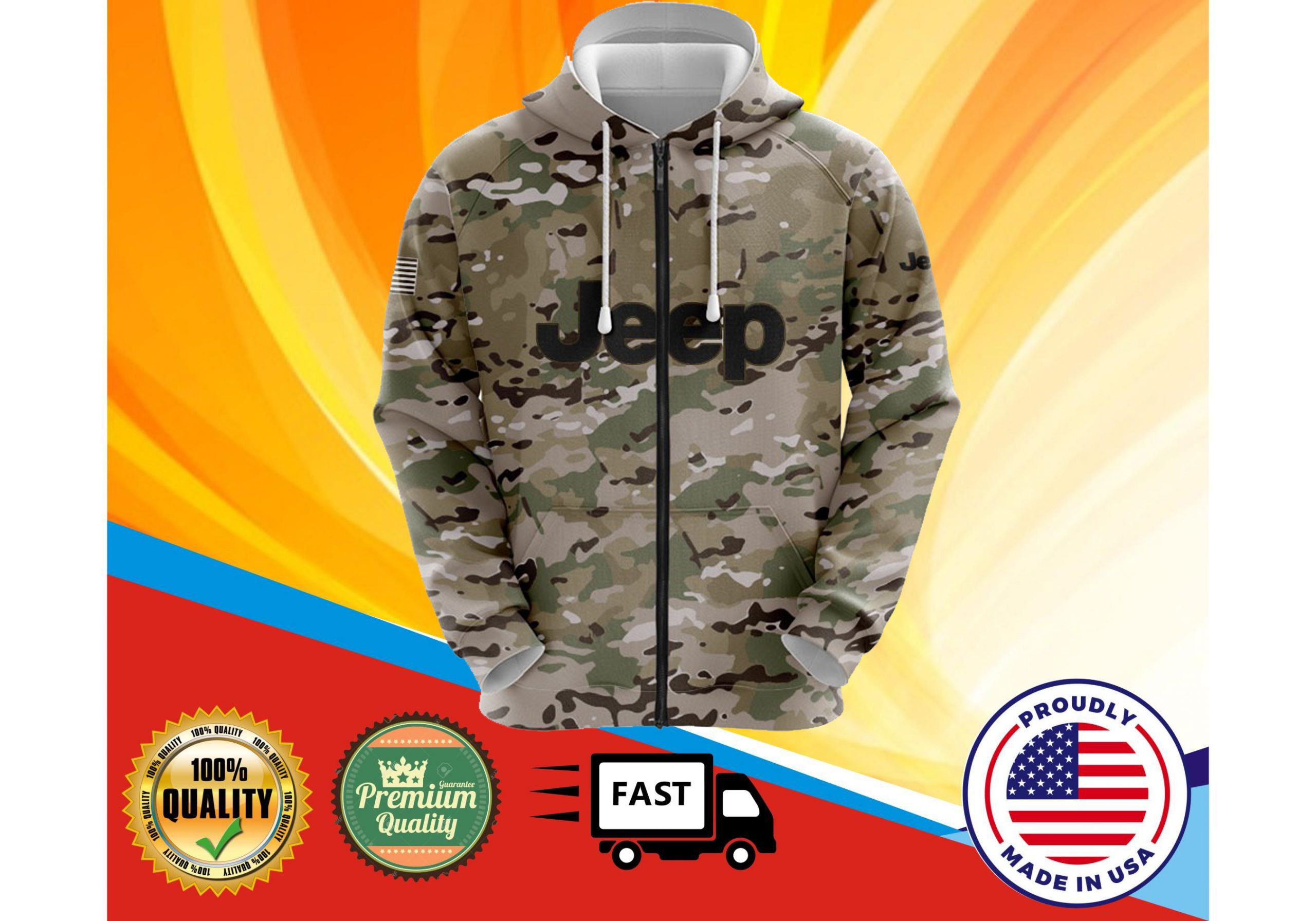 Jeep Camo custom personalized name 3d over print zip hoodie