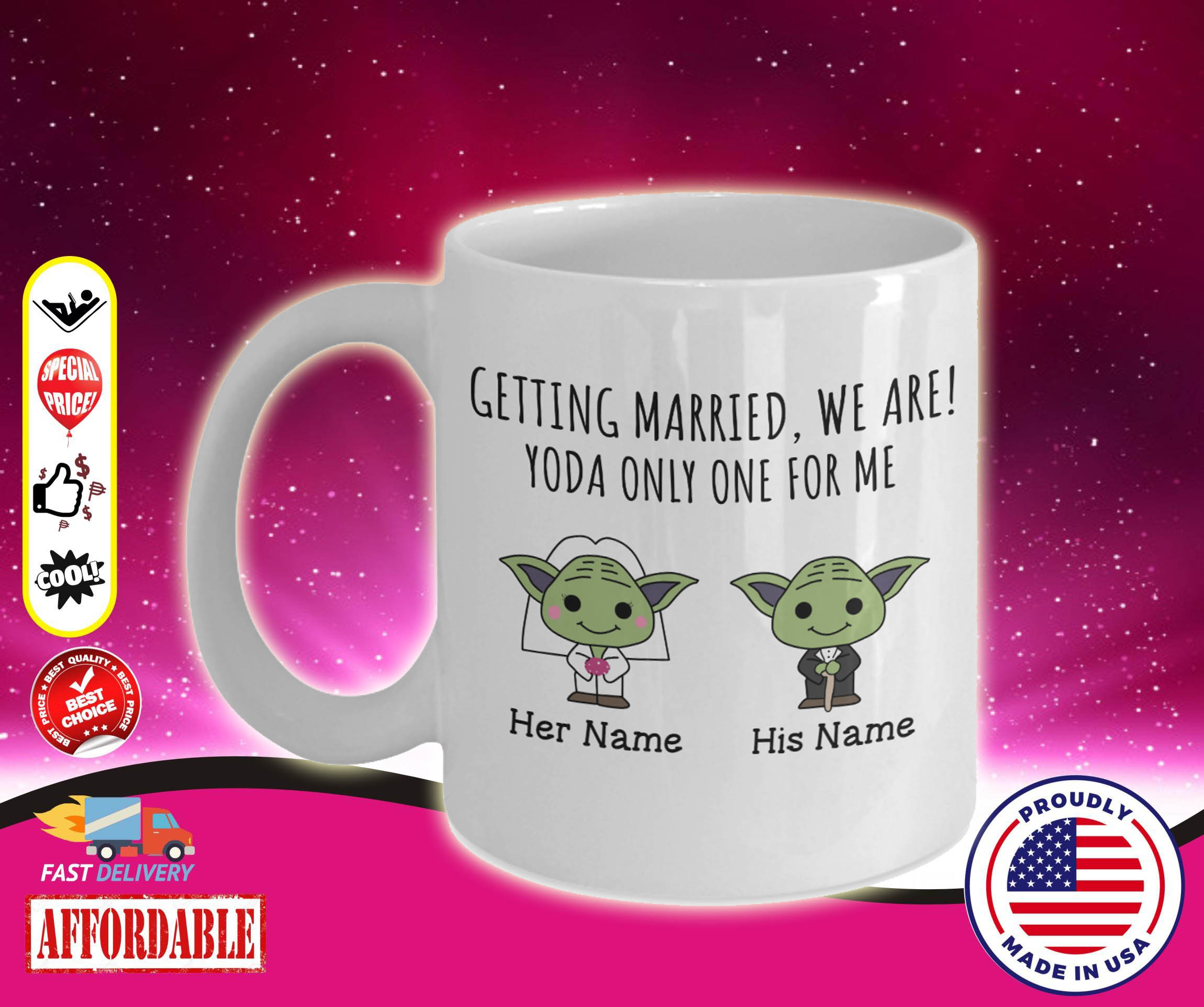 Baby yoda getting married we are yoda only one for me custom name mug 3