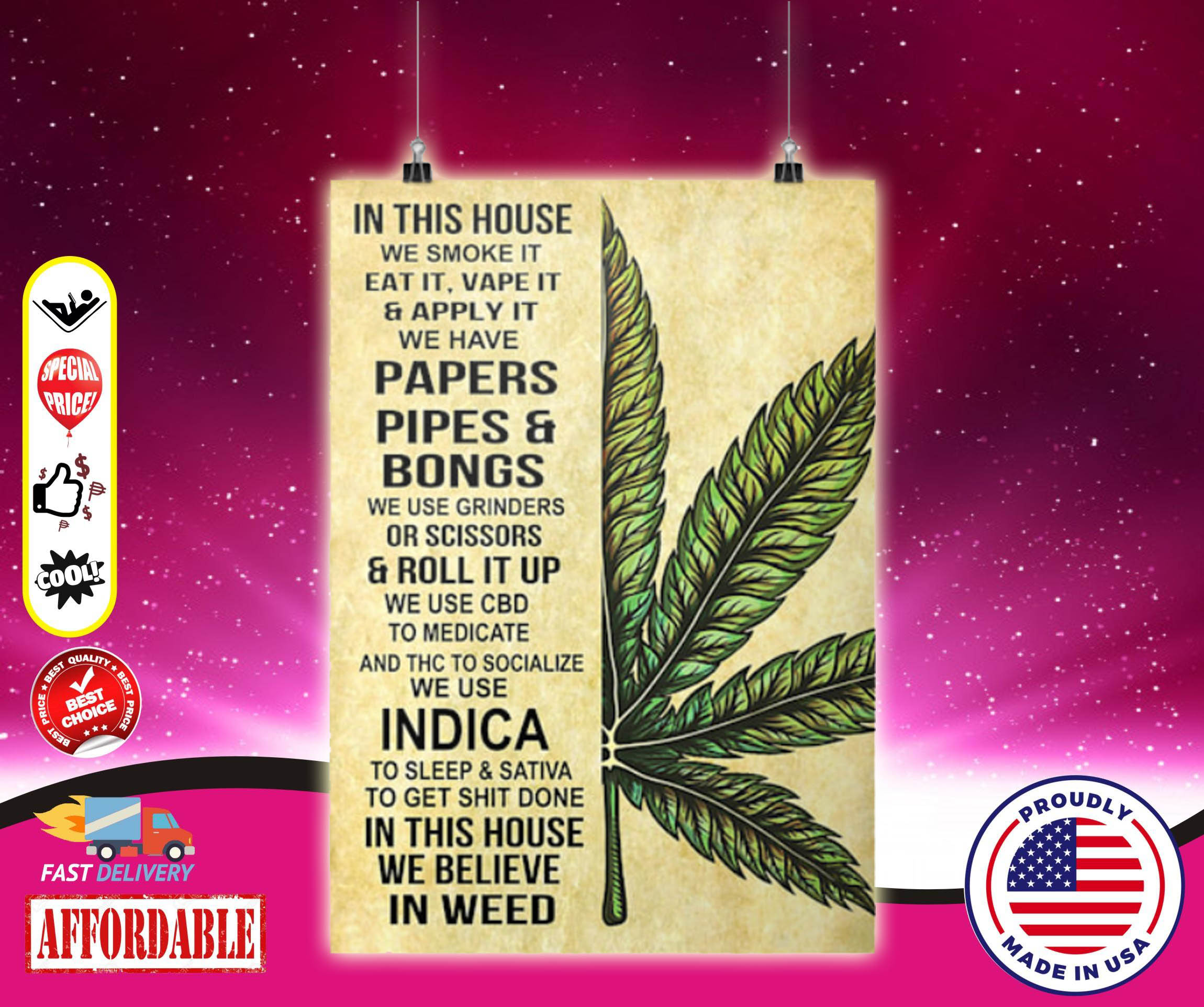 Cannabis in this house we smoke weed poster 3