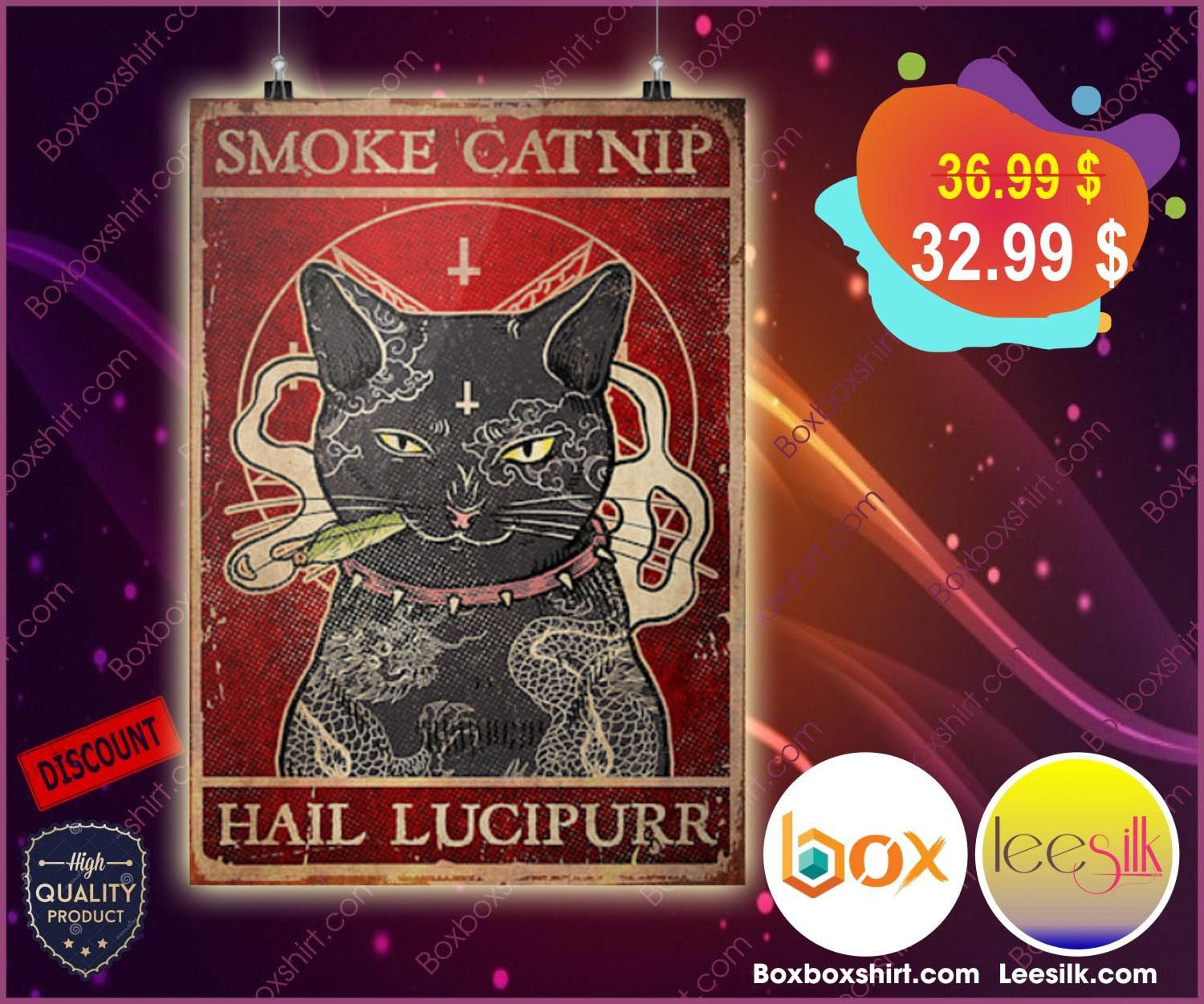 Cat smoke catnip hail lucipurr poster 2