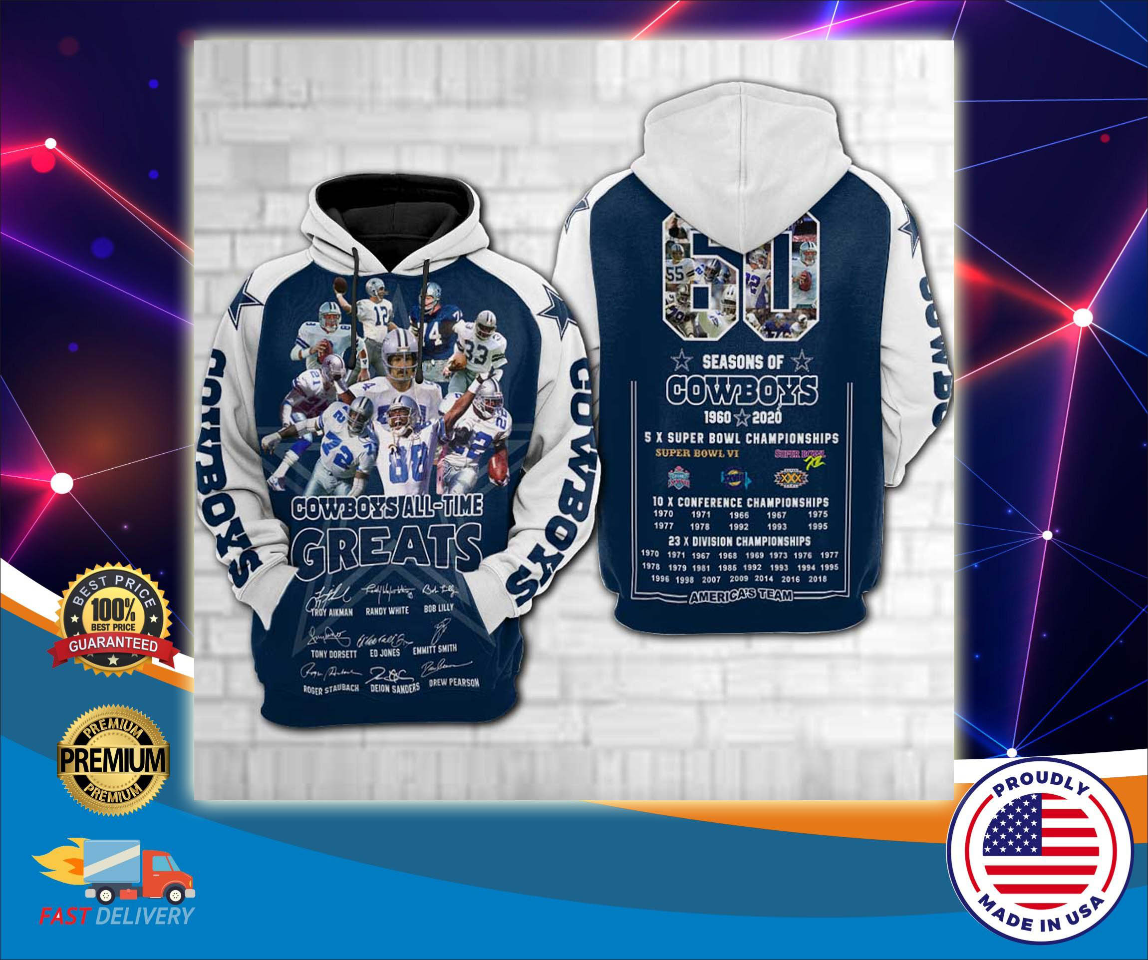 Dallas Cowboys all time greats 3d cool hoodie