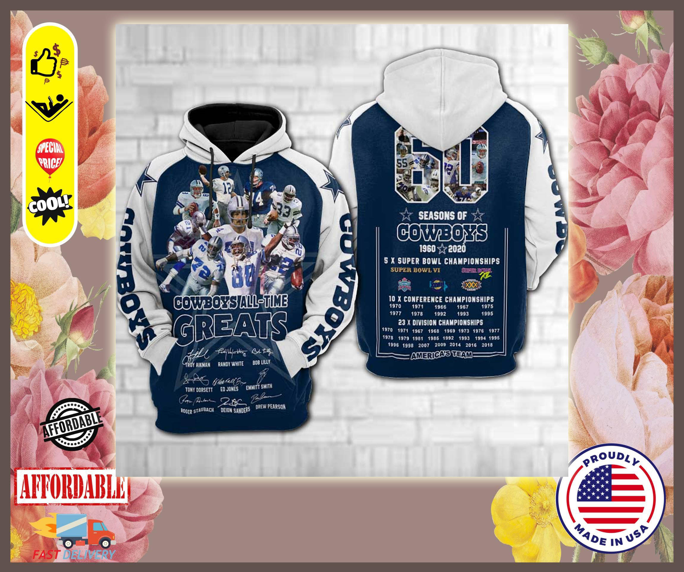 Dallas Cowboys all time greats 3d hoodies