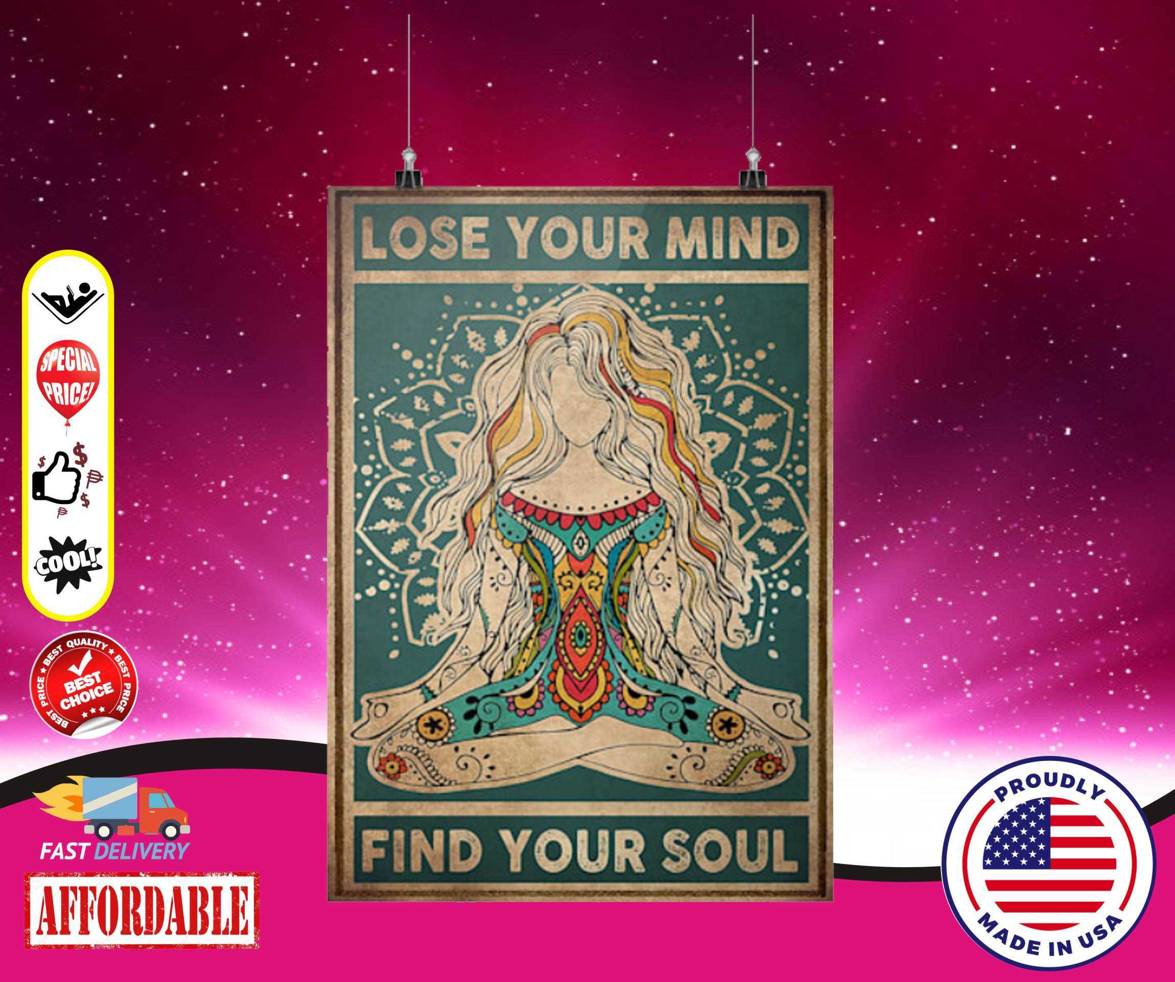 Meditation girl lose your mind find your soul poster 4