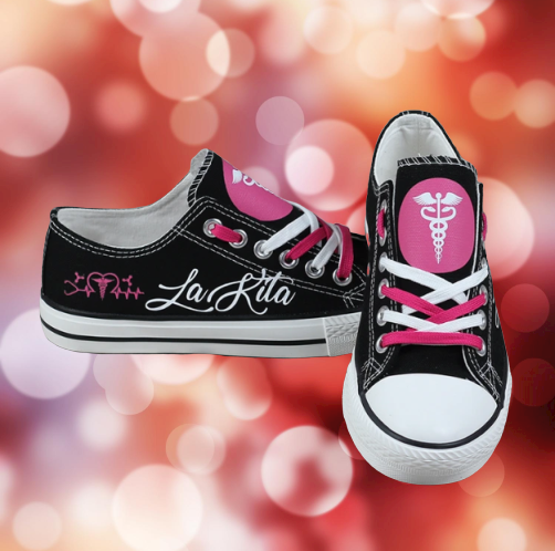 Nurse pink custom personalized name low top shoes 3