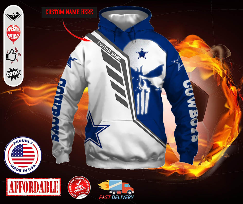 Punisher Skull Dallas Cowboys Custom name 3d hoodie