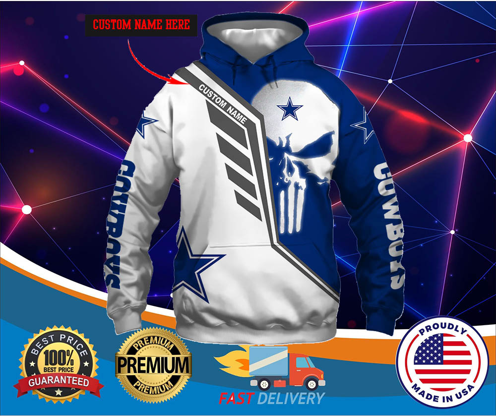 Punisher Skull Dallas Cowboys Custom name 3d hoodies