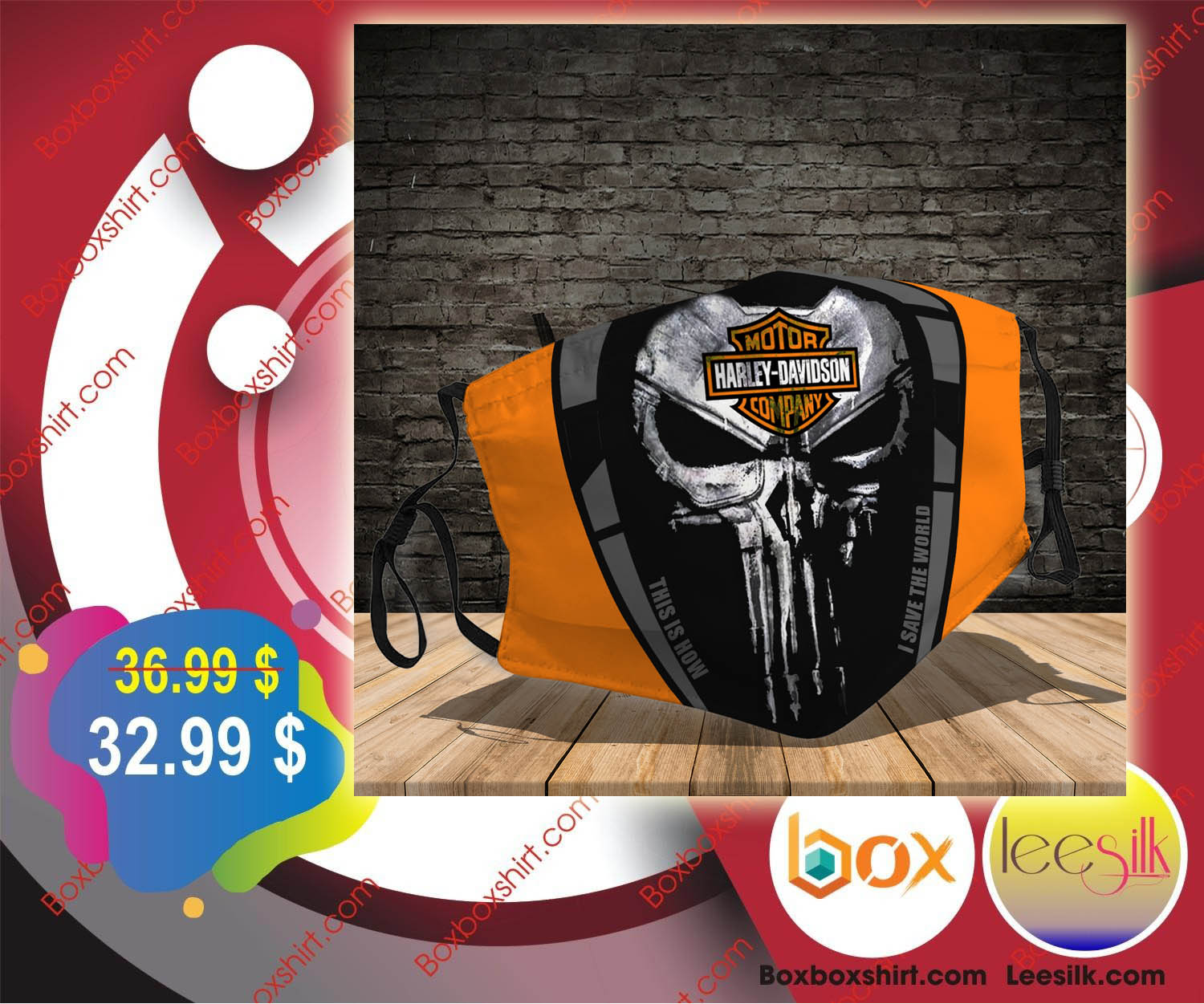 Punisher Skull Harley Davidson motor company this is how i save the world cloth fabric face mask 2