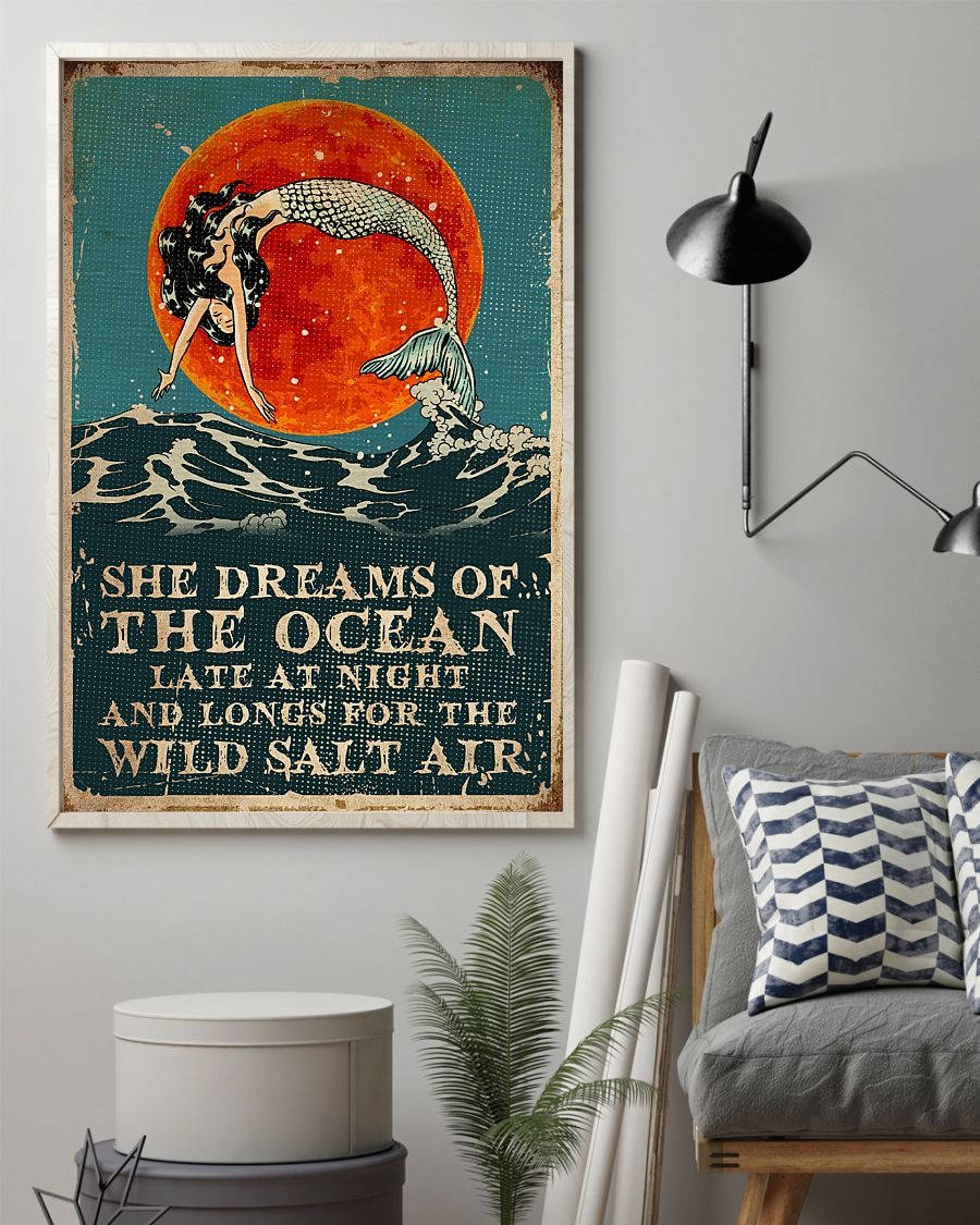 Mermaid she dreams of the ocean late at night salt air poster 2