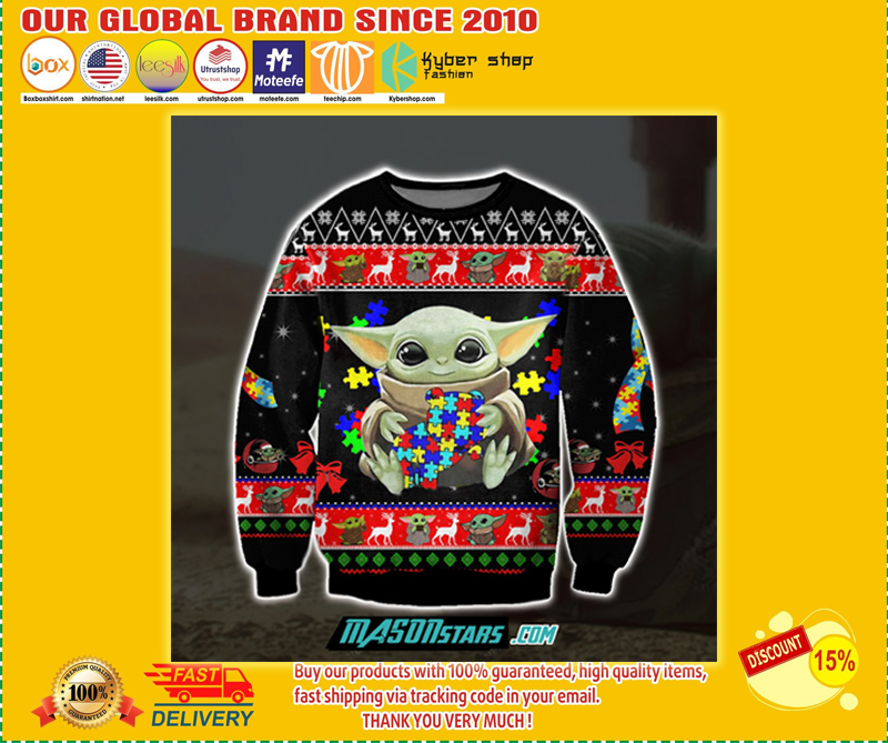 BABY YODA WITH PUZZLES AUTISM UGLY CHRISTMAS SWEATER 3