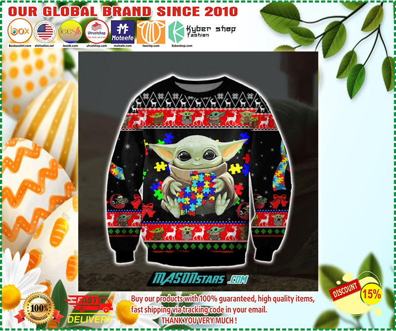 BABY YODA WITH PUZZLES AUTISM UGLY CHRISTMAS SWEATER 2