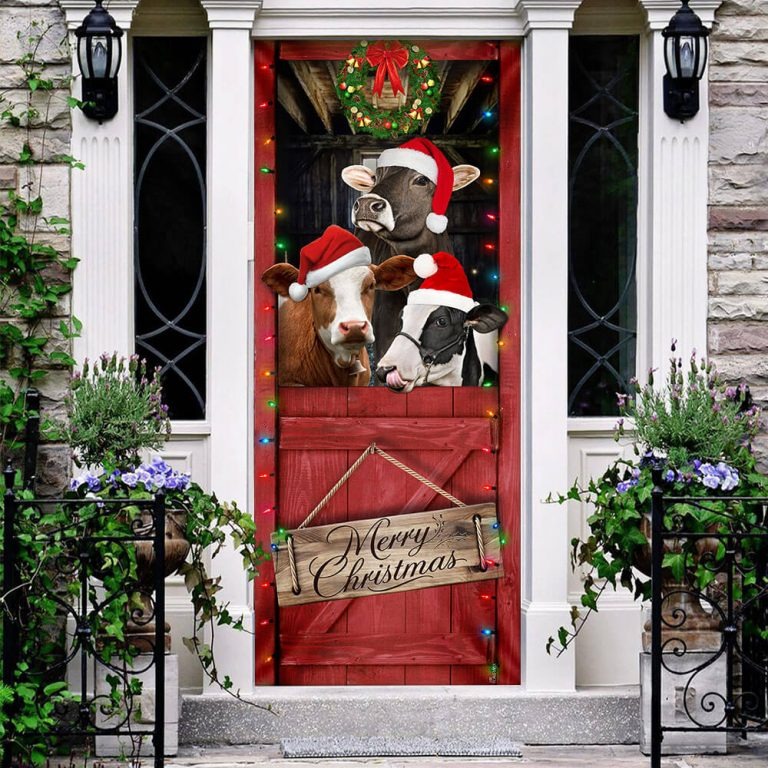 Cow cattle merry christmas door cover