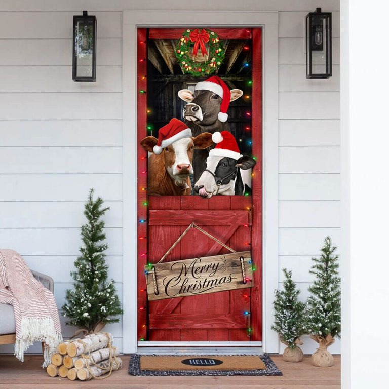 Cow cattle merry christmas door cover