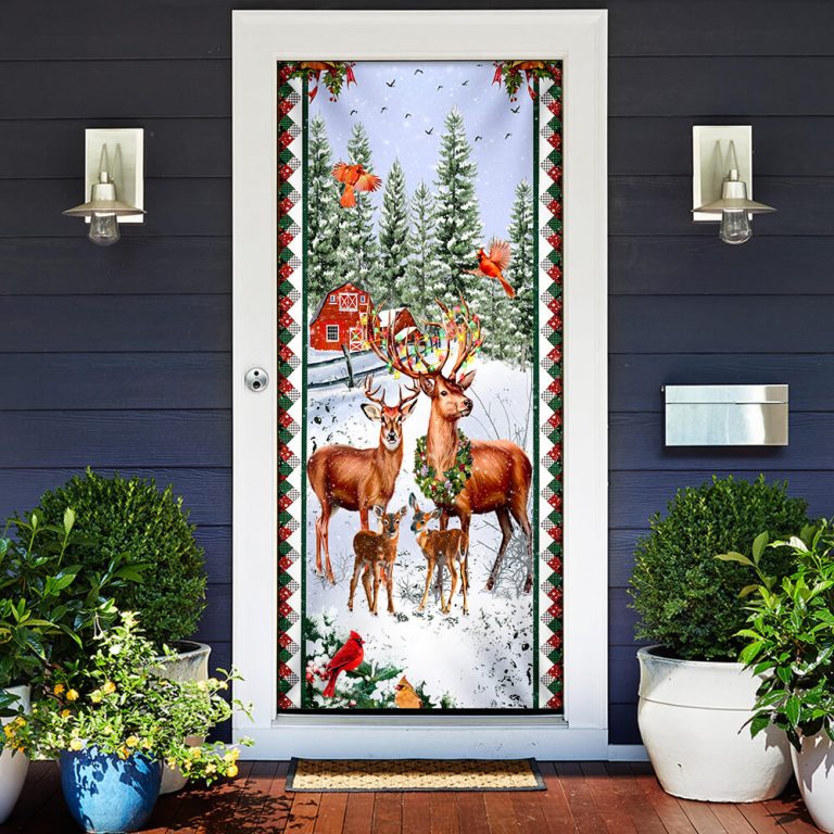 Deer Family Christmas Door Cover