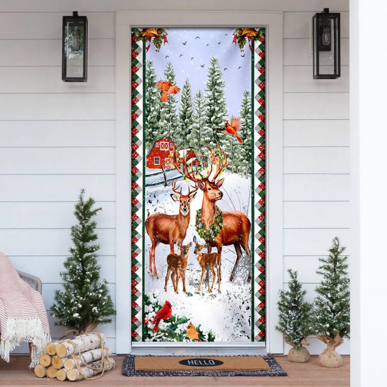 Deer Family Christmas Door Cover