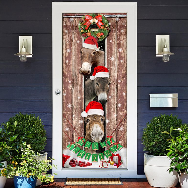 Donkeys Christmas Snow Farmhouse Door Cover