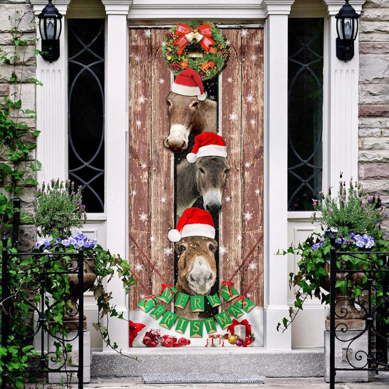 Donkeys Christmas Snow Farmhouse Door Cover