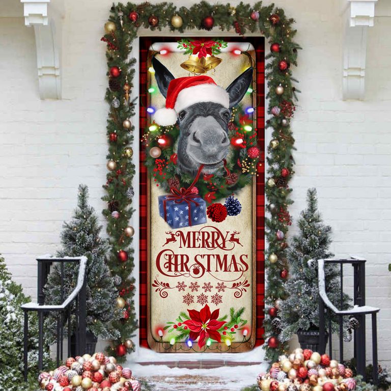 Farm Cattle Donkey Merry Christmas Door Cover