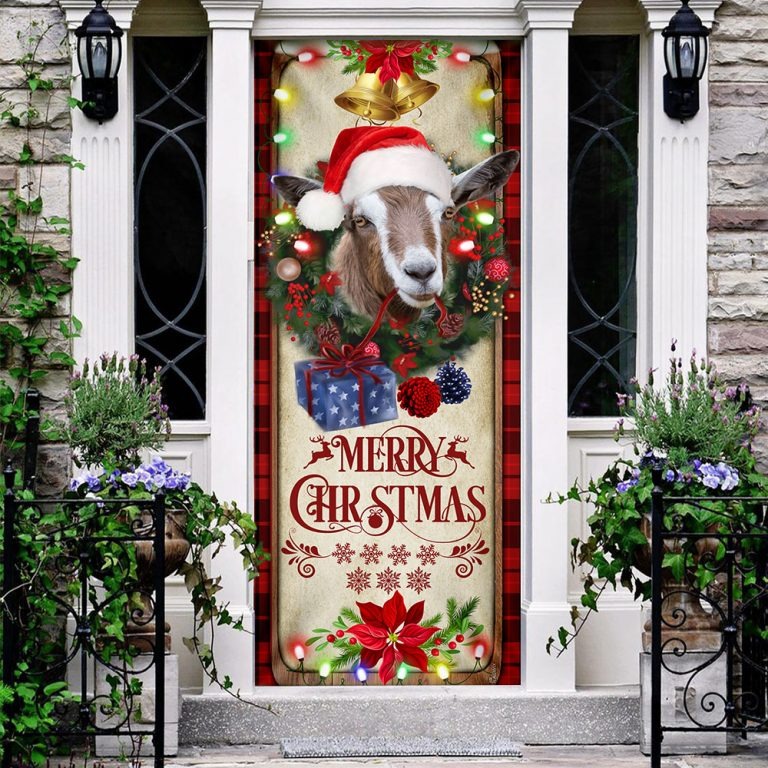 Farm cattle goat merry christmas door cover