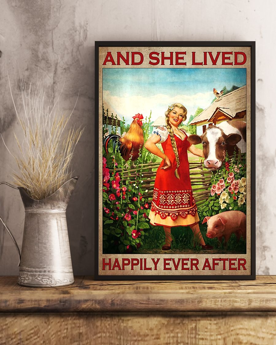 Girl and animals and she lived happily ever after poster