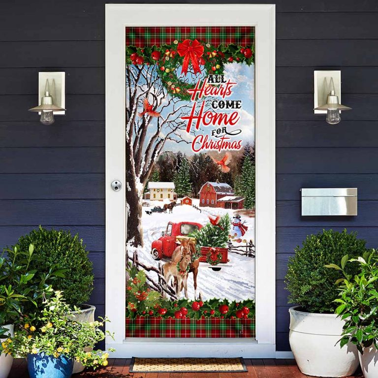 Horse Red Truck All Hearts Come Home For Christmas Door Cover