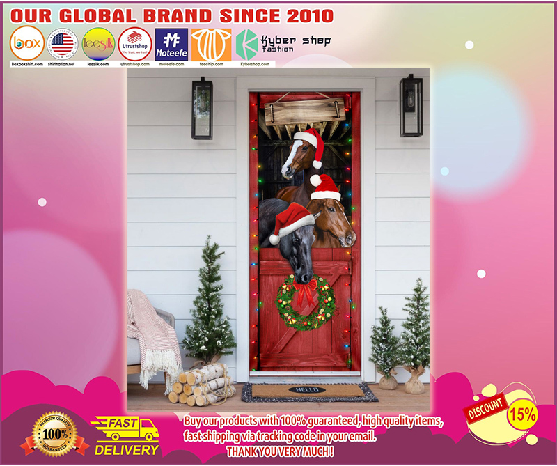 Horse merry Christmas custom name door cover