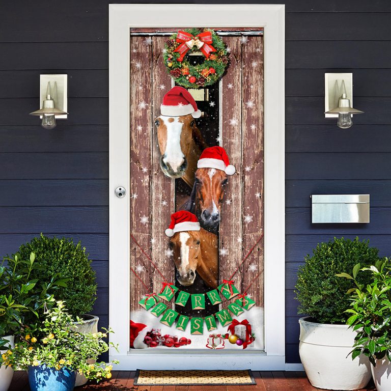 Horses Christmas Snow Barn Door Cover